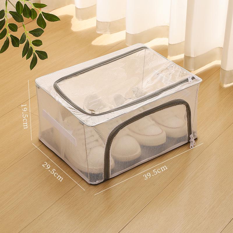 Waterproof PVC Foldable Underbed Shoe Box with Transparent Lid & Steel Frame