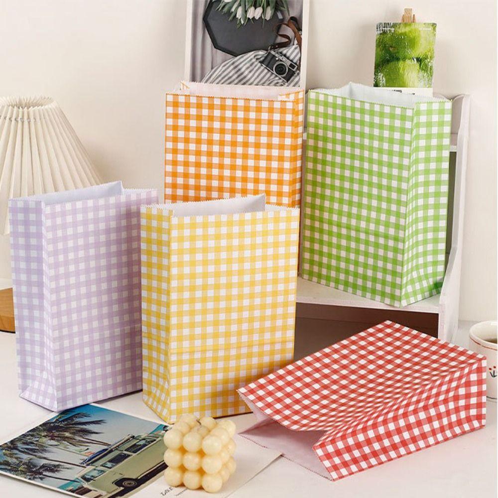 Kraft Paper Gift Packaging Bags Colorful Plaid Candy Bags Checkered Gift Bags for Christmas
