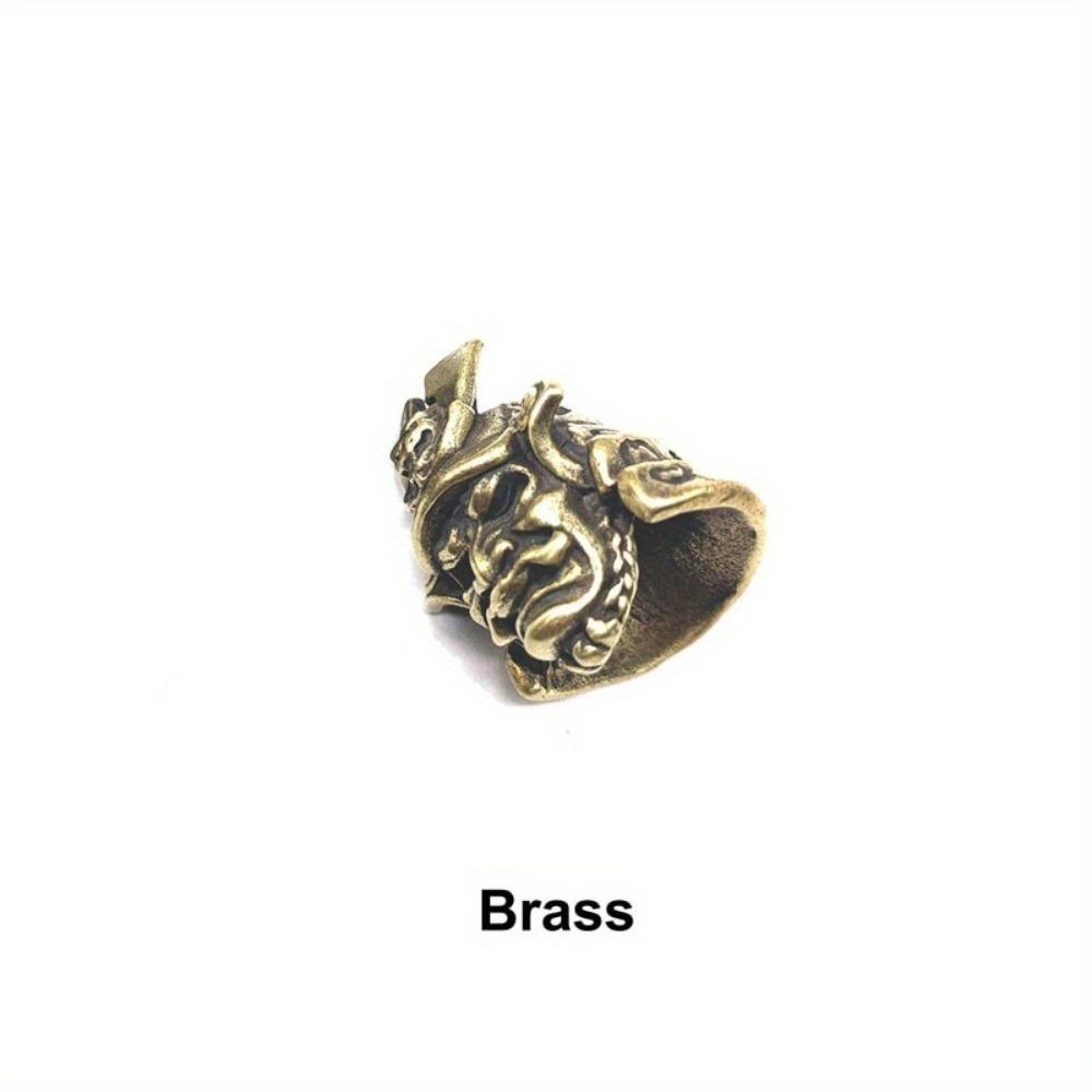 Retro Brass Japanese Samurai Figures General Helmet Handmade Knife Bead Woven Rope Keychain Pendant Accessories Outdoor Tool