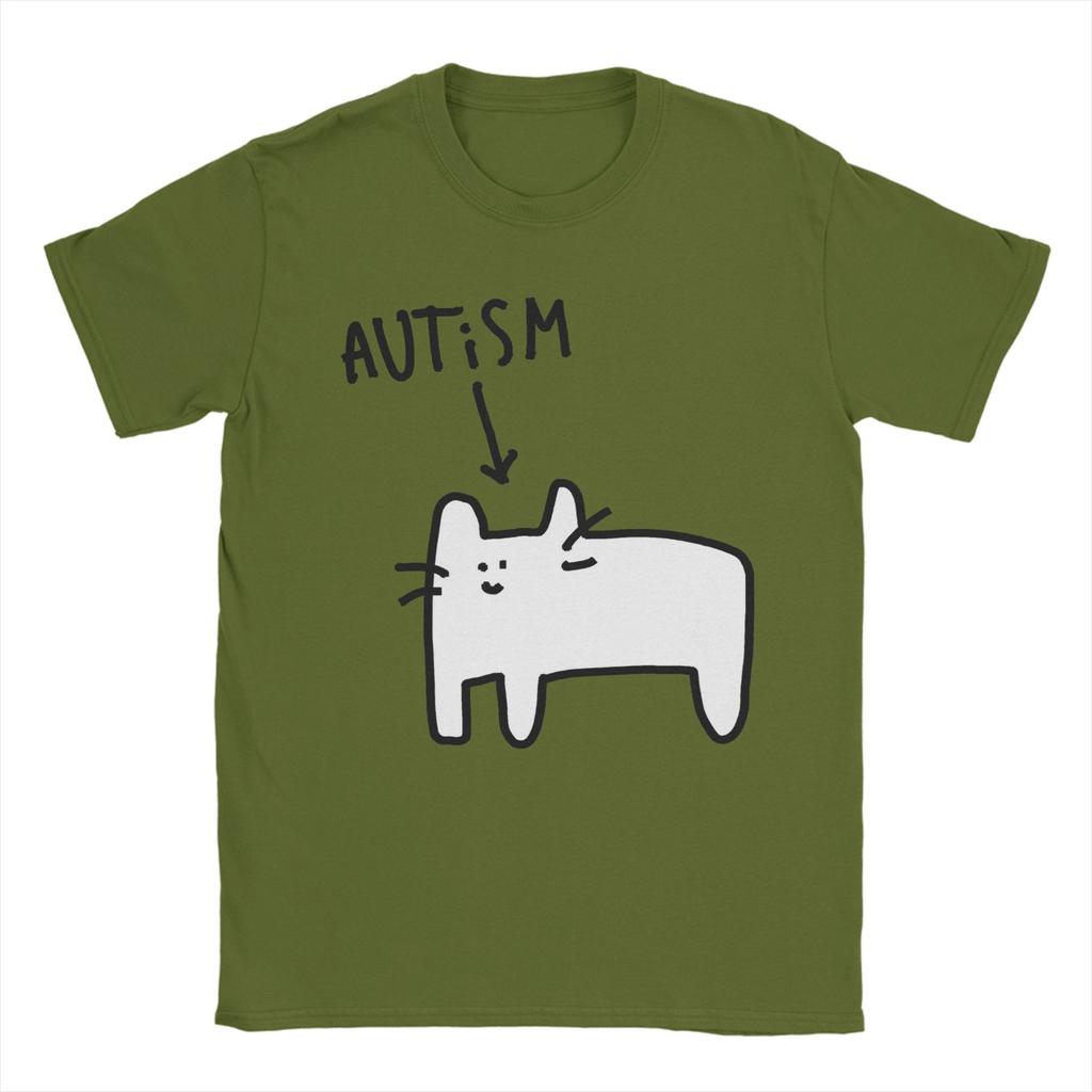 Men Women Autistic Cat Funny Animal T Shirt Pure Cotton Graphic Tee Shirts  Clothing Outfits
