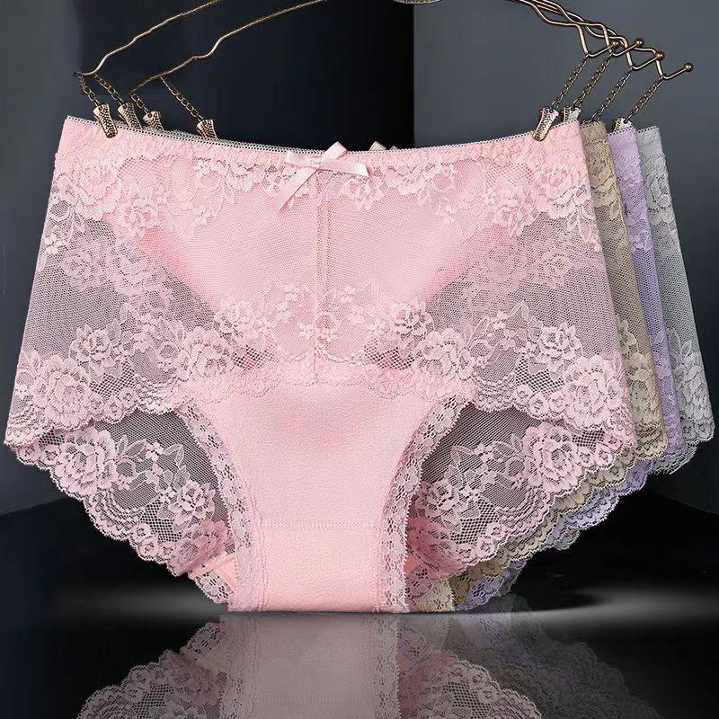 Mid-High Waist Lace Cotton Women's Panties - Sexy, Breathable, Antibacterial, plus Size, Pure Desire