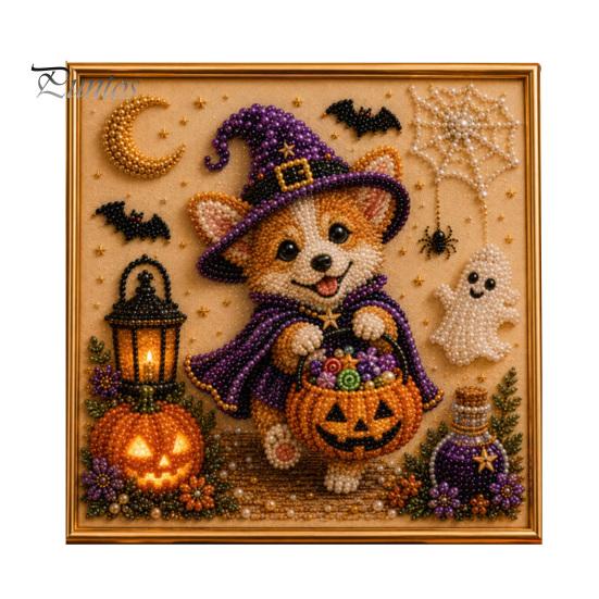 Easy Craft Kits for Beginners Halloween Faux Pearl Painting Kit, Puppy Art DIY Witch Decorative Supplies Hat Bead Kit Adults And Teens, Handmade Gift