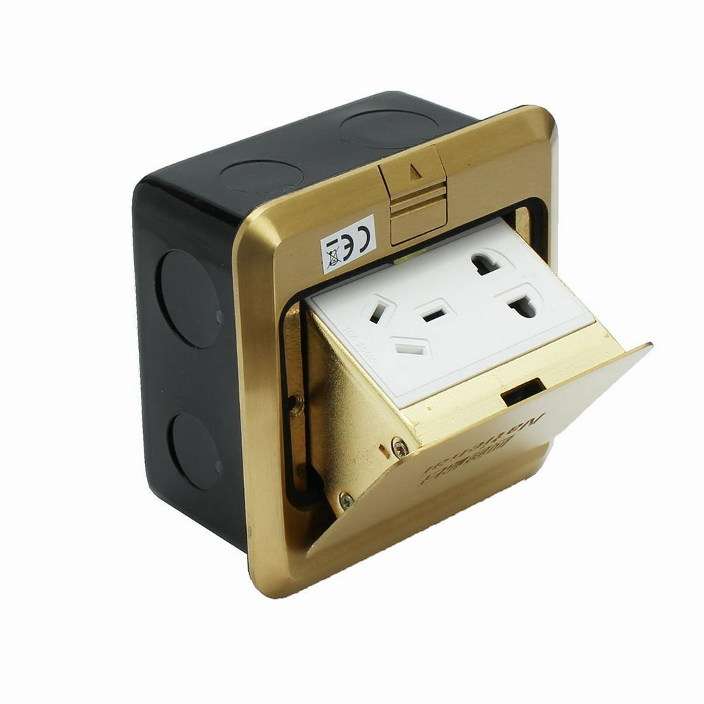 Aluminum Alloy Golden 10A Pops- Up Floor Socket Waterproof Ground Sockets Plug 2 Way Electrical Switches Power Outlet 2500W