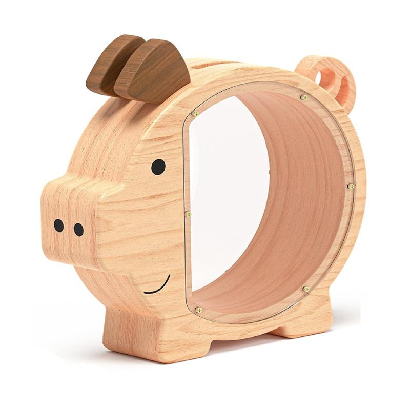 ABFS Holz-Spardose für Kinder, große Spardose für Jungen und Mädchen, niedliche, unzerbrechliche Spardose aus Holz, Spardose