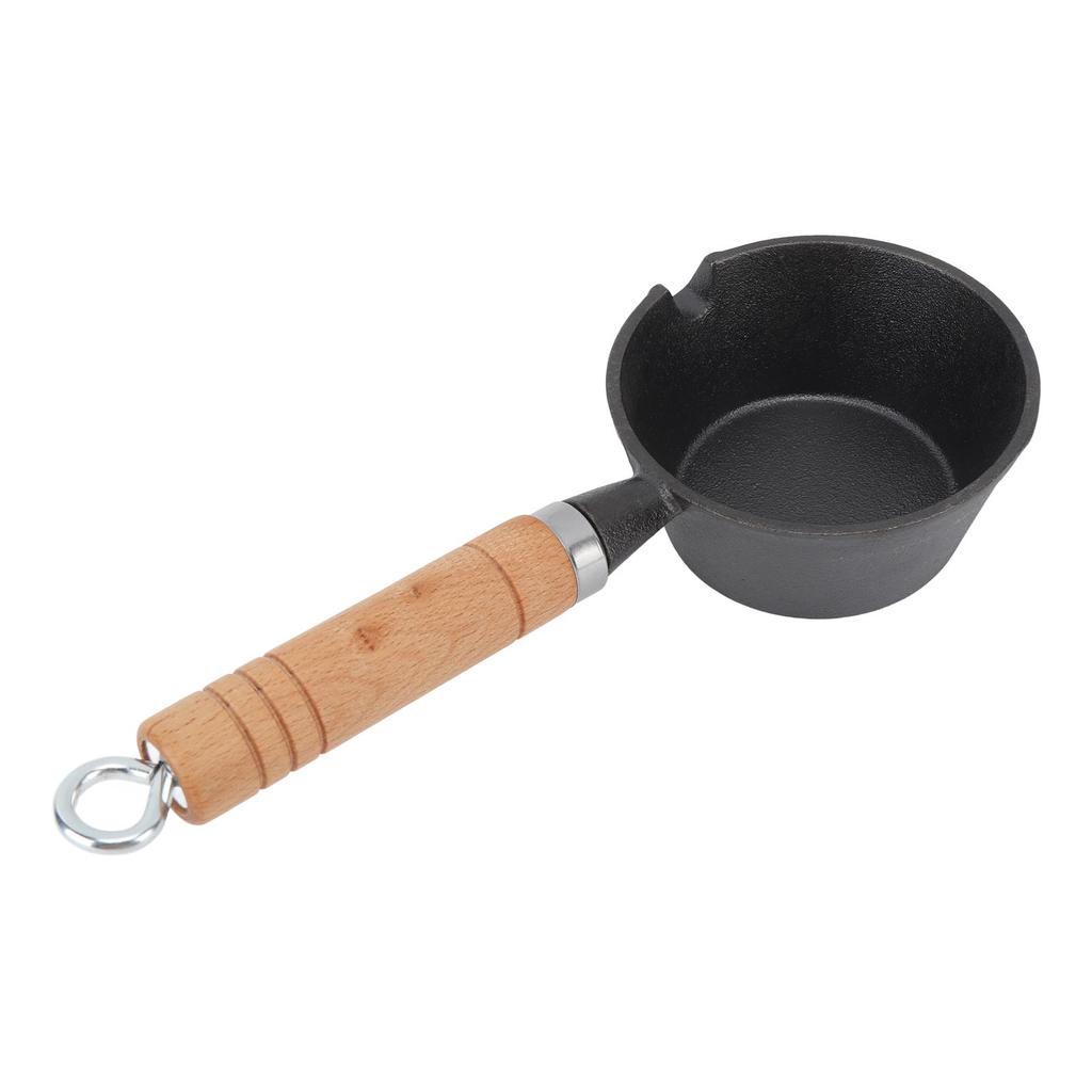Egg Frying Pan Cast Iron Wood Handle Pre Seasoned Skillet for Indoor Outdoor Cooking