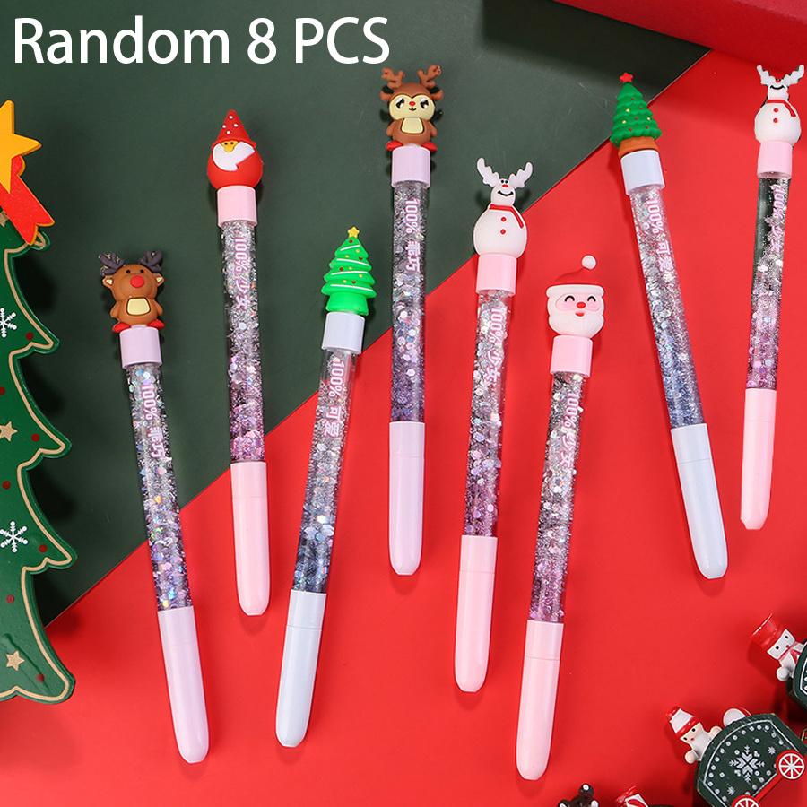 

8/ 16 шт. Рождественская разноцветная ручка с перетекающим маслом и песком, 0,5 мм, черная, разные стили, гладкая нейтральная ручка для детей, качественные канцелярские товары, обратно в школу 8 PCS