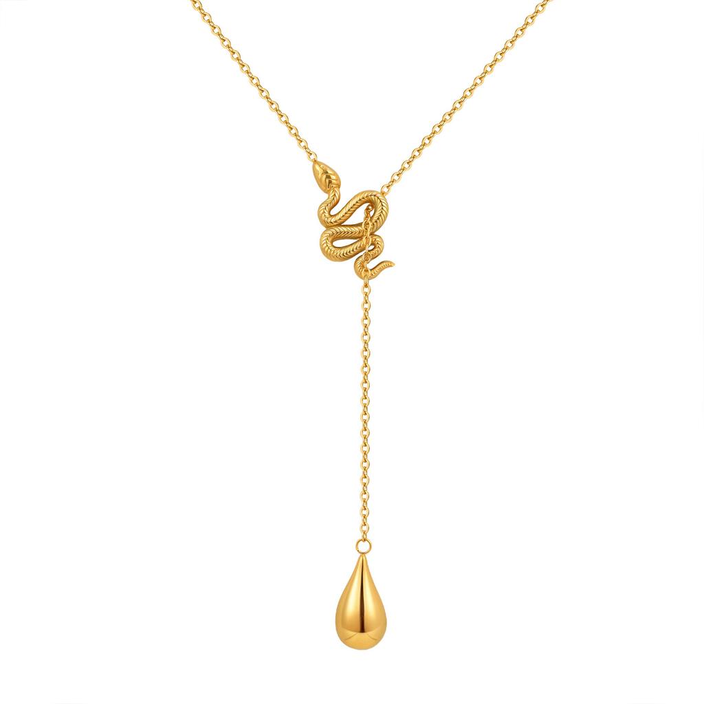 New Product Accessories Women's Fashion Versatile Creative Serpentine Water Drop Y-shaped Necklace Gold Clavicle Chain