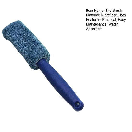 Microfiber Tire Brush with Long Handle Car Wheel Cleaning Tool with Soft Bristles Scratch-Free Essential Auto Detailing Accessory
