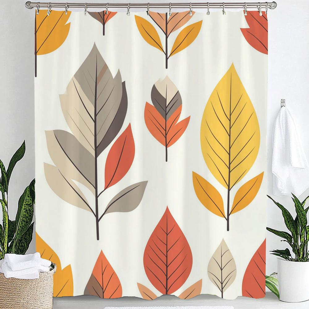 Leaves Print Shower Curtain,Tropical Plants and Leaves Bathroom Decoration Curtain Partition Privacy Hanging Curtain with Hooks