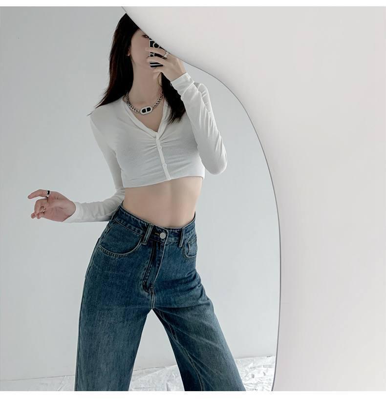 Damen Jeans mit hohem Bund, geradem Bein und weiter Passform, Frühling/Herbst 2022 - Schlankmachend, Vielseitig, Guter Fall, Bodenlang.