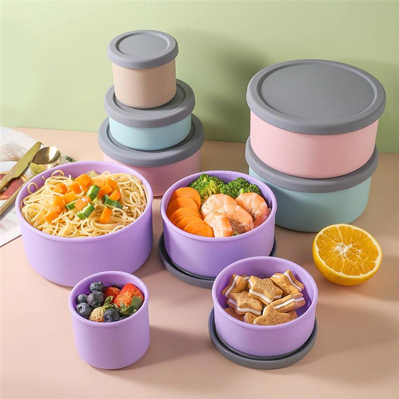 

CYCLI-Silicone Food Storage Containers With Lids Leak Proof Space Saving Reusable Meal Prep Airtight Containers For Kitchen розовый