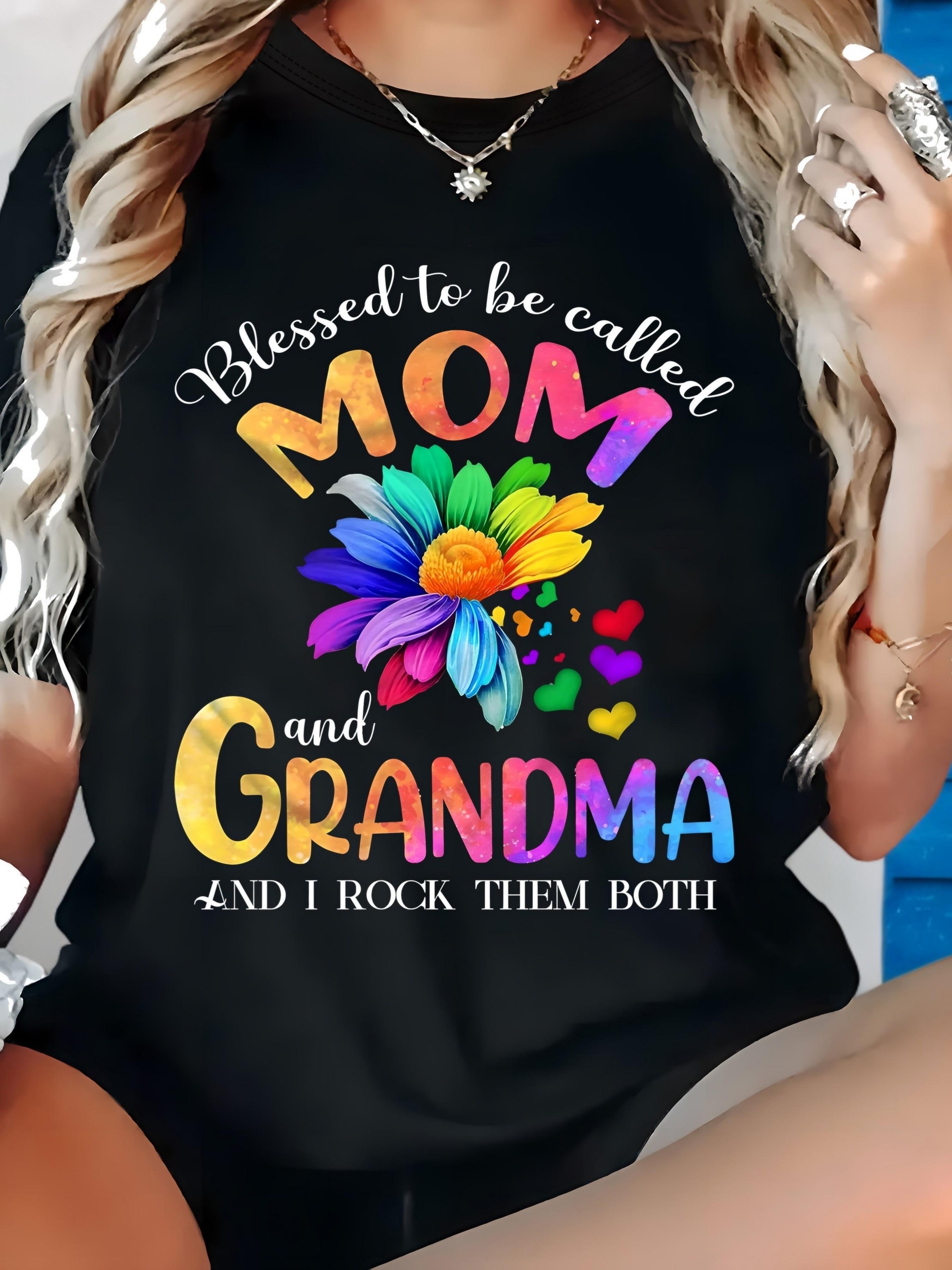 

Plus Size Mom And Grandma Print T-Shirt, Casual Crew Neck Short Sleeve Top For Spring & Summer, Women s Plus Size Clothing S разноцветный