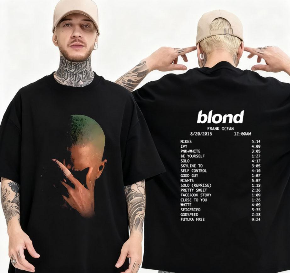 2025 Rapper Frank Fashion Summer Mens Retro Graphic Cotton Tshirt Ocean Hiphop Trend Tshirt Blonde Graphic Tshirt M