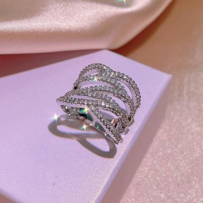 925   High Quality Multi-Layer Diamond Ring Female Joint Korean Simple Personality Birthday Party Jewelry Ring