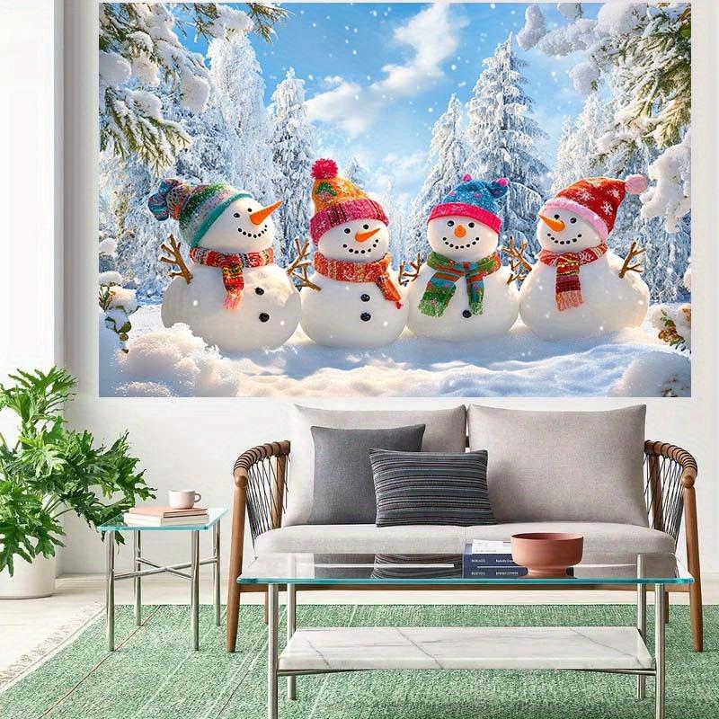 Winter Miracle Snowman Background - Festival Snow Tree and Blue Sky Scene with Colorful Scarf and Hat