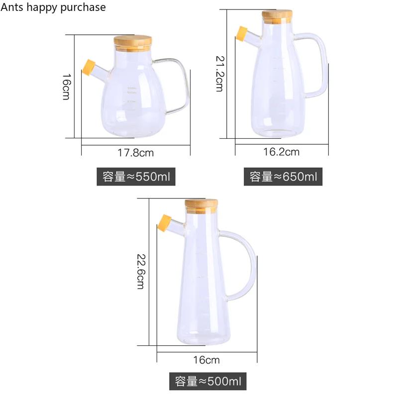 Transparent Glass Oil Can Soy Sauce Bottle Vinegar Pot Condiment Bottles Oil Bottle with Scale Kitchen Supplies Seasoning Bottle