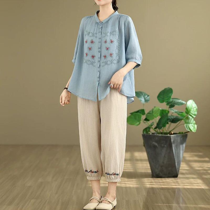 

2 предмета Летний костюм Женский футболка брюки Двойка Удобный Топ с коротким рукавом и Длинные брюки Свободный Повседневный костюм XXXL синий