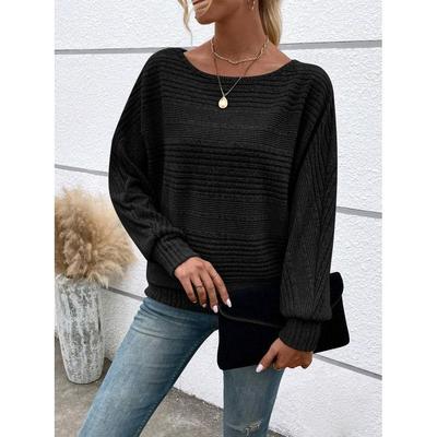 Pull Pull-over Uni Confortable Décontracté Manches Longues Col Rond Assemblage Automne/Hiver Hauts Féminins Amples