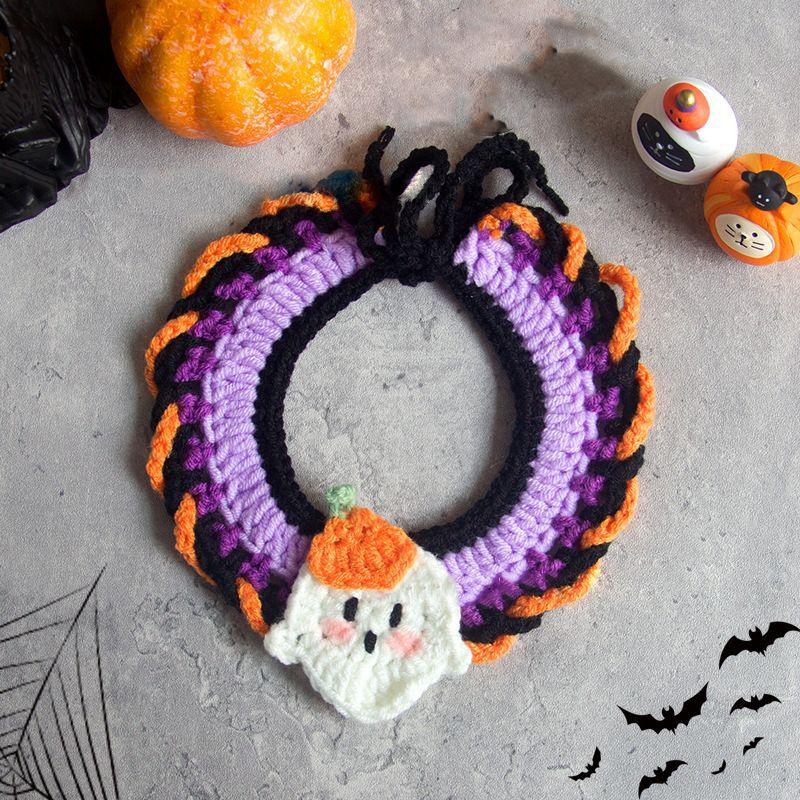 Cute Halloween Pet Cat Dog Woven Scarf Hat Clothing Collar Kawaii Cartoon Cats Dress Up Clothing Costume Pet Accessories