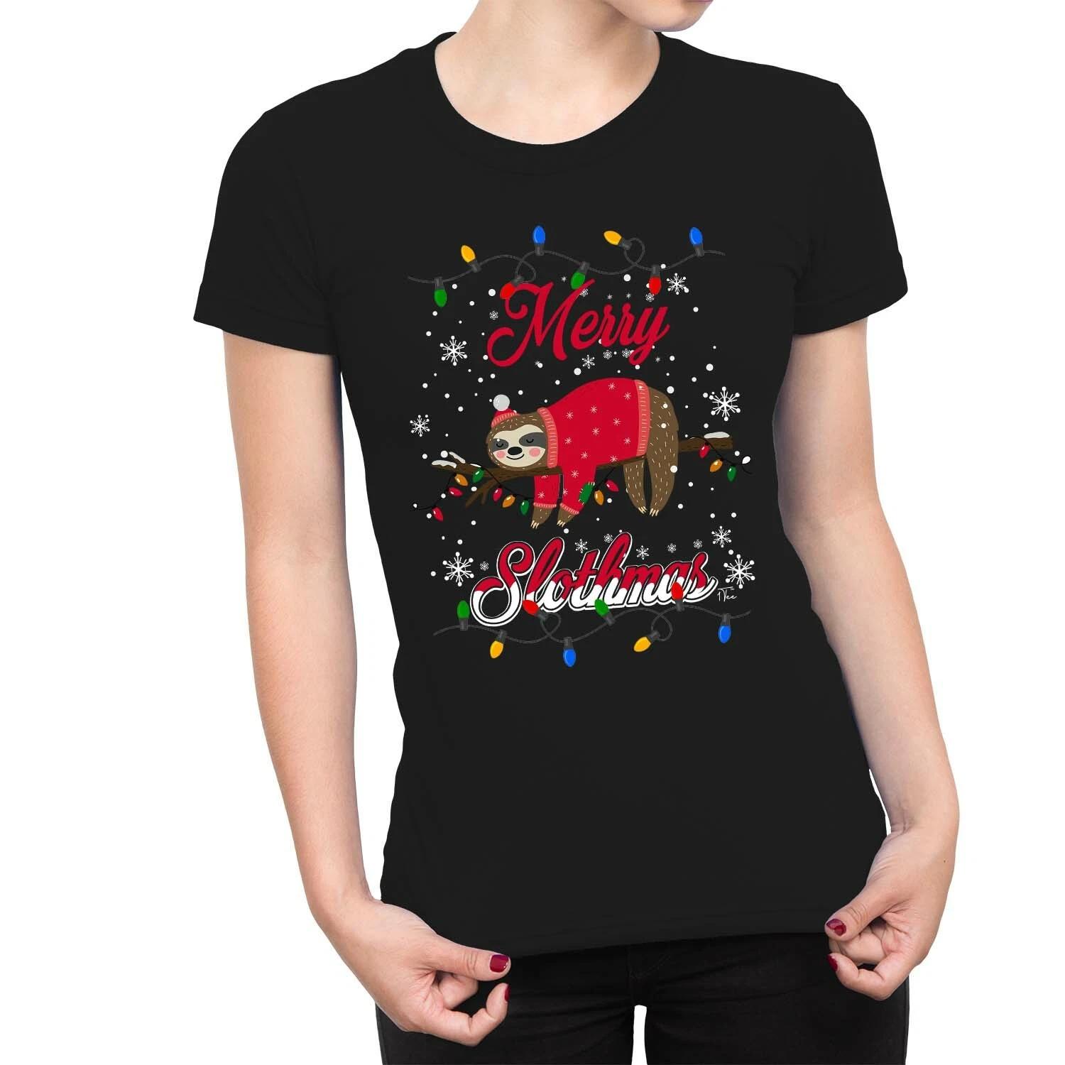 1Tee Womens Lazy Merry Slothmas! T-Shirt XXXL