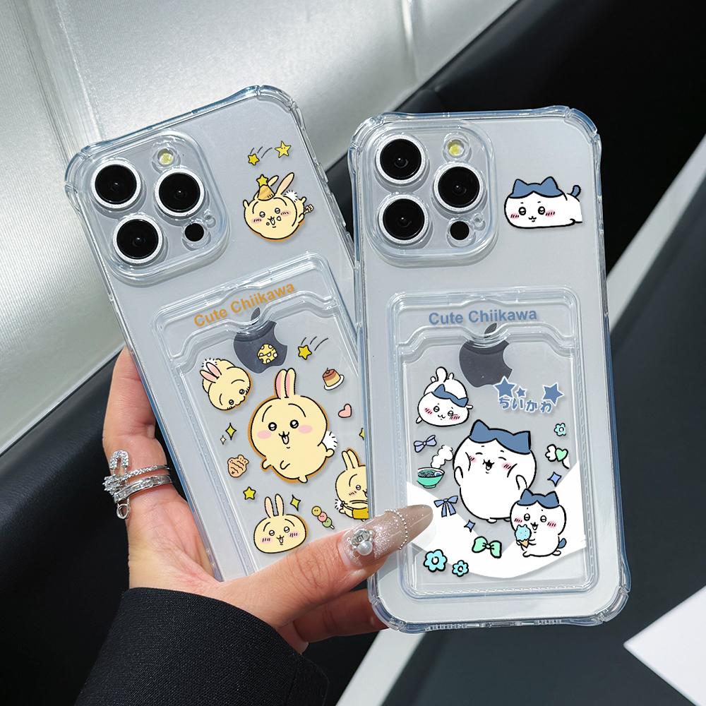 Chiikawas Hachiwares Phone Case for iPhone 16 15 14 Plus 13 12 Mini 11 Pro Max X Xs XR 7 8 Card Pocket Soft Clear Cover