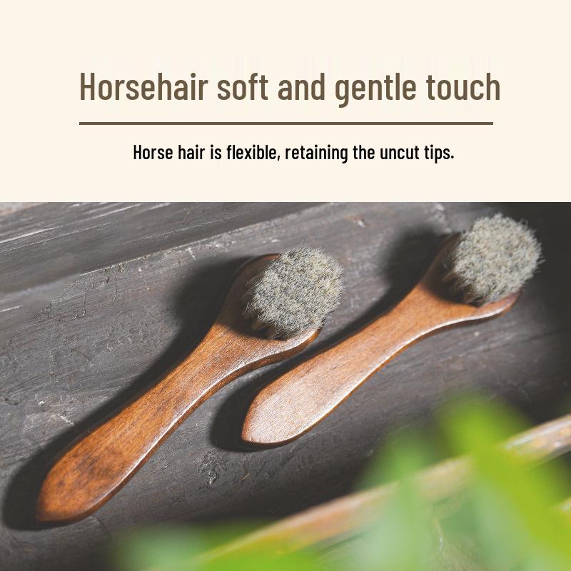 Leather Shoe Brush with Horsehair - Solid Wood Handle, Gentle On Leather, Keeps Hands Clean. Ideal for Cleaning and Dust Removal.