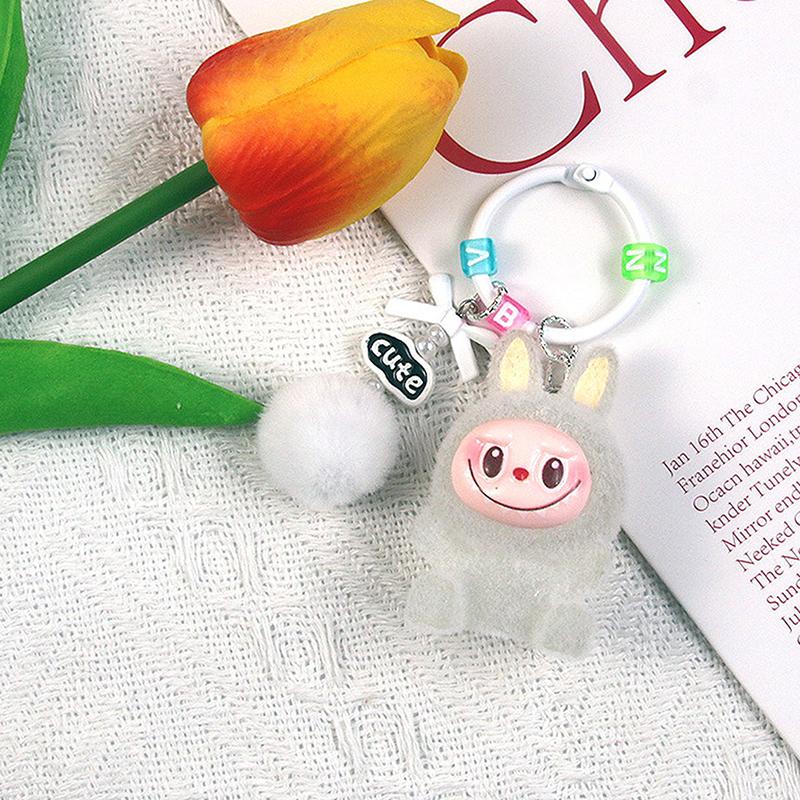1Pc Backpack Keyring Mini Flocking Labubu Keychain Sitting Party Labubu Have A Seat Series Lovers Mobile Phone Chain Bag Pendant