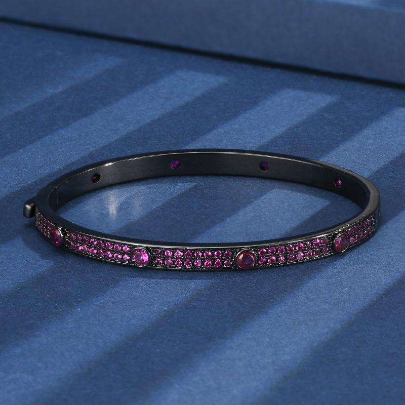 Autumn And Winter Jewelry Simulation Red Corundum Blue Spinel Retro Full Diamond Black Gold Bracelet Women