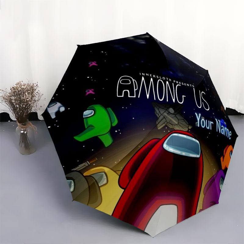 1 PC Automatic Folding Umbrella - Among Us Custom Name Pattern, Portable & Foldable Design with 8 Ribs, Christmas Birthday Gifts