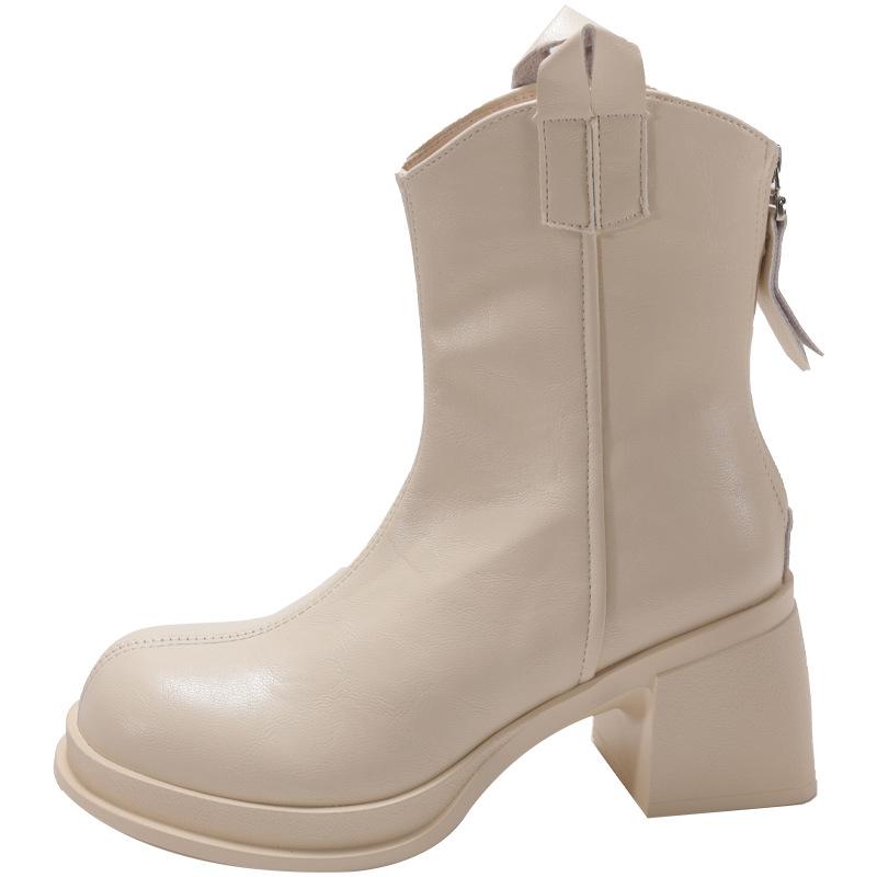 Bílé dámské martensky britské dámské boty na silném podpatku zvyšující výšku dámské 2025 nové podzimní sukně všestranné tenké krátké boty