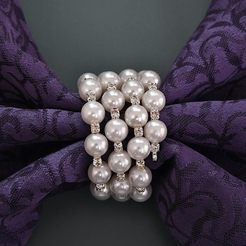 Creative New Diamond-Encrusted Pearl Napkin Ring Metal Hotel & Party Banquet Wedding Decoration