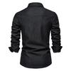 Herren Frühling und Herbst Plus Size Revers Langarm Volltonfarbe Button Down Jeanshemd