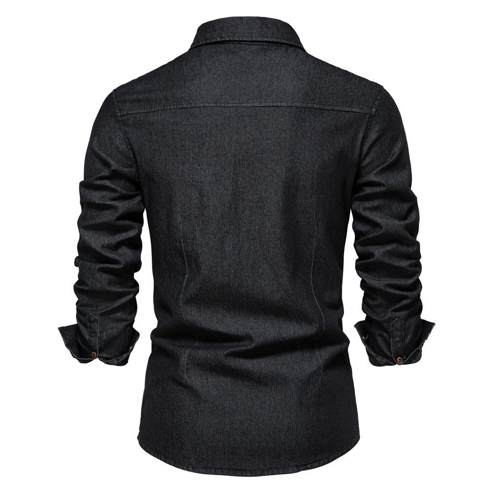 Herren Frühling und Herbst Plus Size Revers Langarm Volltonfarbe Button Down Jeanshemd