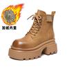 thick-soled leather Martin boots women's British style 2025 new small height-increasing brown short boots autumn and winter all-match boots