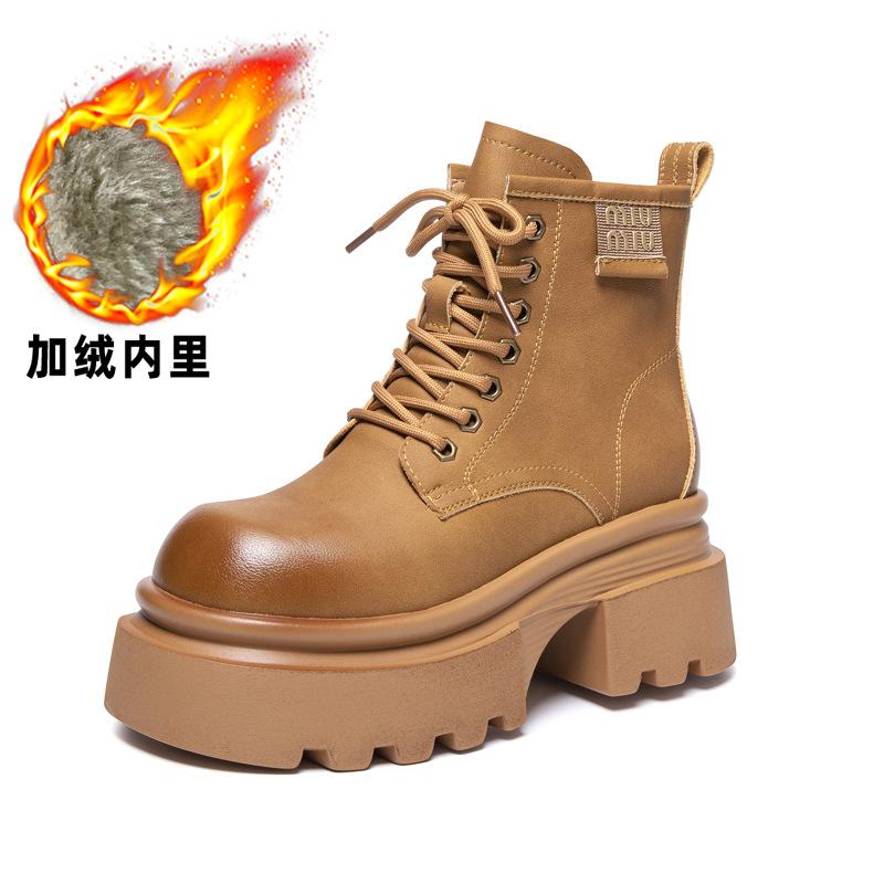Thick-soled Leather Martin Boots Women's British Style 2025 New Small Height-increasing Brown Short Boots Autumn and Winter All-match Boots