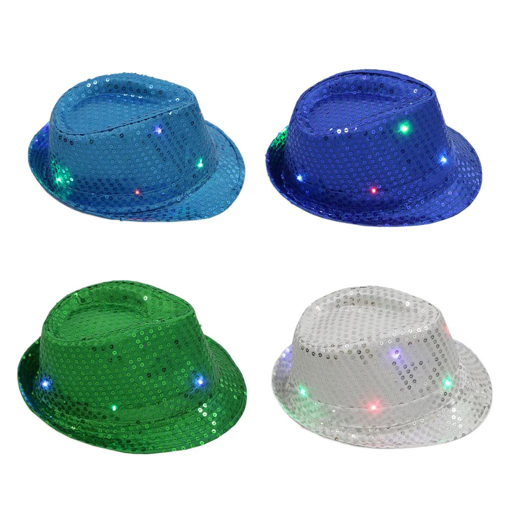 Lights Mardi Gras Sequin Light Up Fedora Hat Themed Party Fedora Hat Supplies Kids Blingbling Show Dance Jazz Hat