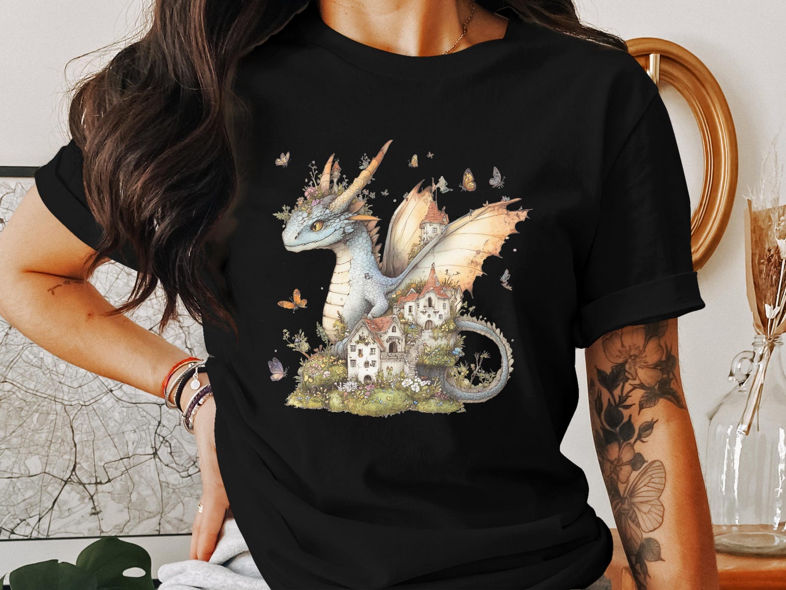 Whimsical Dragon T-Shirt, Cottagecore Fantasy Art Tee, Cute Dragon Design, Enchanted Garden Shirt, Quirky Cottagecore Clothing 3XL