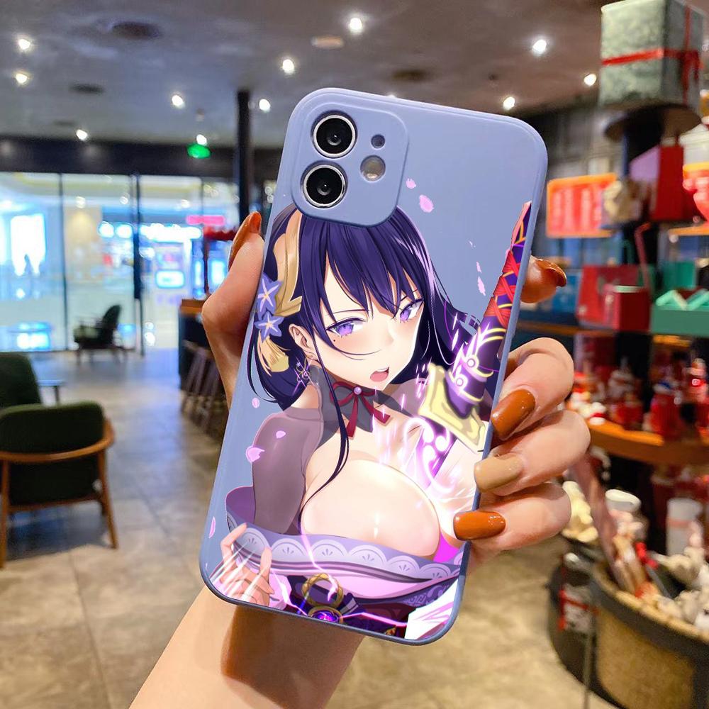 Genshin Impact Sexy Girl Luxusní Čtvercové Tekuté Silikonové Pouzdro na Telefon Pro iPhone 14 11 12 13 Pro Max Mini X XS XR 7 8 Plus SE2 Kryt