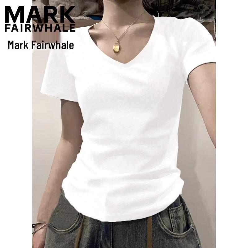 MARK FAIRWHALE Women s V-Neck Slim Fit Cotton T-Shirt S