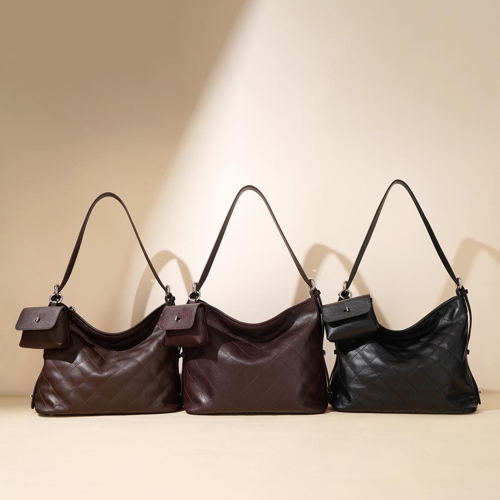 2025 new retro two-layer cowhide shoulder messenger bag large-capacity commuter bag women's bag tote bag niche shoulder