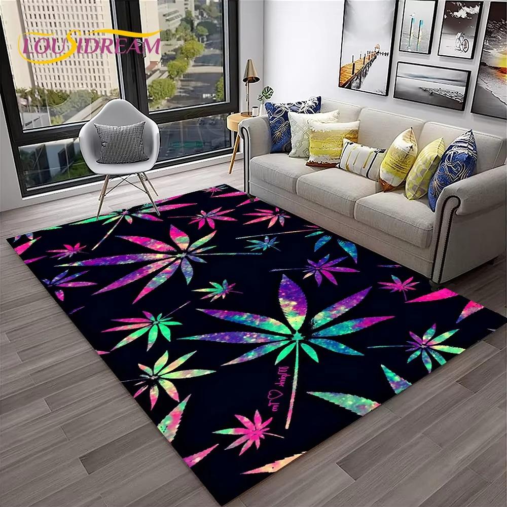 Weed Plants Maple Leaf Carpet Rug for Home Living Room Bedroom Sofa Playroom Doormat Kitchen Decor Area Rug Non-slip Floor Mat