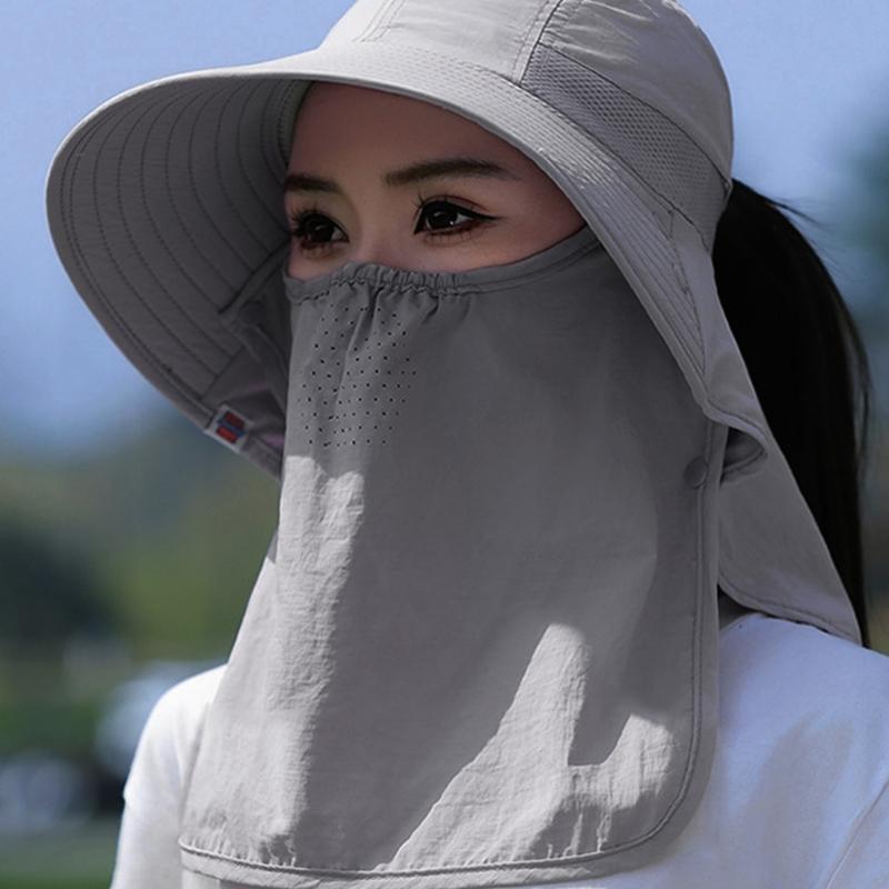 Chapeau Masque Facial Protection Solaire pour Femmes Chapeau de Soleil à Large Bord avec Cordon de Serrage Réglable Chapeau Respirant pour Activité en Plein Air