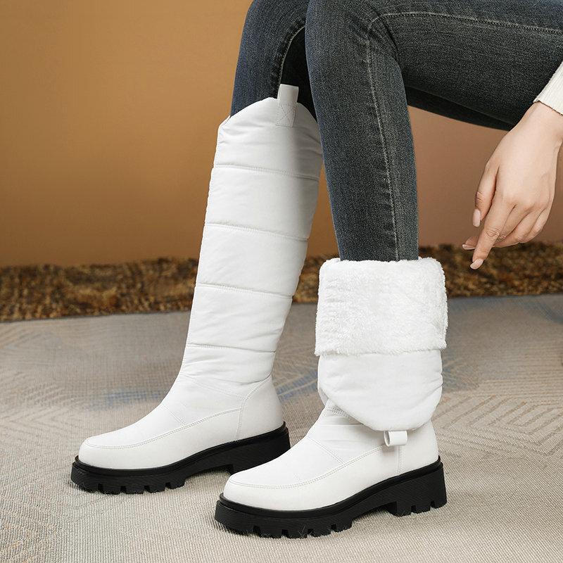 Zimní boty pod koleno nové podzimní a zimní silné teplé bavlněné boty černé bílé rukáv dámské vysoké boty teplé sněhule