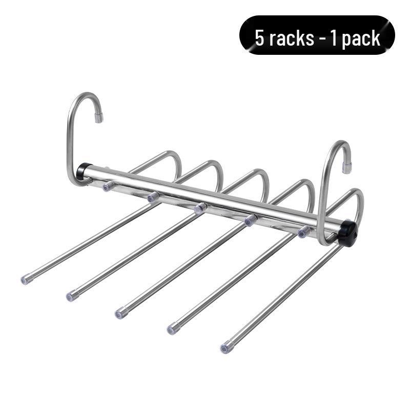 Retractable Stainless Steel Multi-Layer Folding Pants Hanger with Magic Clips