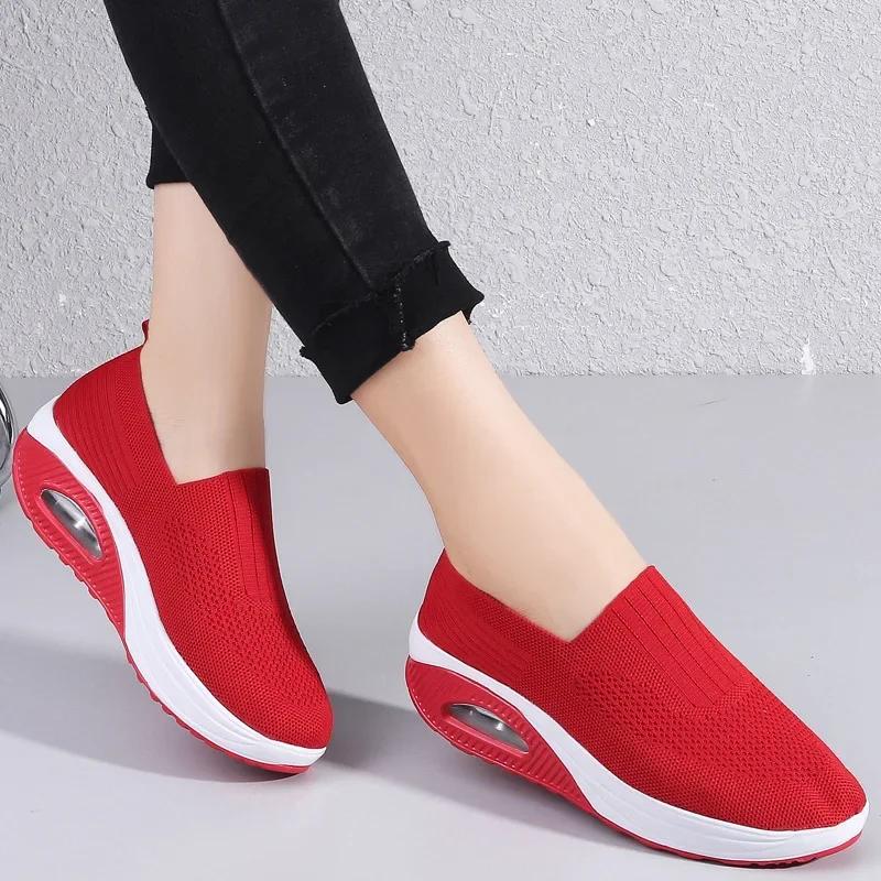 fashion Women Sneakers Comfortable Outdoor Anti Slip Sports Shoes Soft Sole Mesh Breathable Solid Color Platform Vulcanized Ladies Shoes