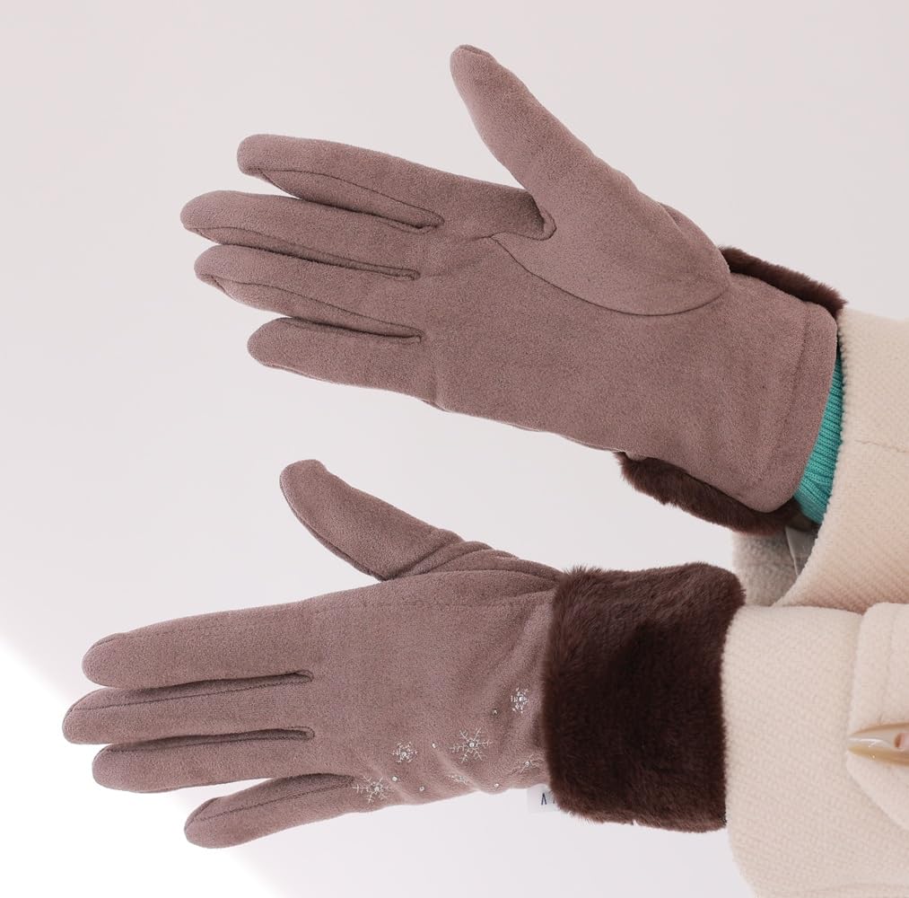 Smartphone Fleece Stretch 3 Designs Suitable for Commuting and School Brown [A-Ve-Ve] Women's Gloves, Compatible, Lined, Material, Available, (6.