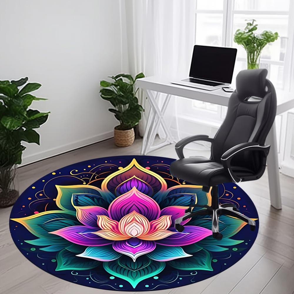 1pc Lotus Mandala Artwork Chair Carpet for Office, Round Non Slip Durable Large Size Office Carpet, Suitable for Office