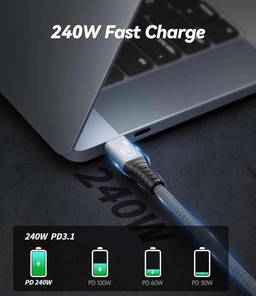 USB4 Cable 240W Ultra Fast Charging 40Gbps High Speed Data Transfer Video Output Thunderbolt 4 Compatible Certified MacBook Mac Mini iPad Pro SSD