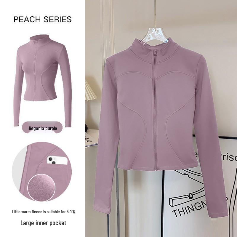 Women's Autumn Stand Collar Pilates Yoga Jacket: Plus Velvet, Quick Dry, Long Sleeve, Zipper Fitness Top for Running and Active Wear