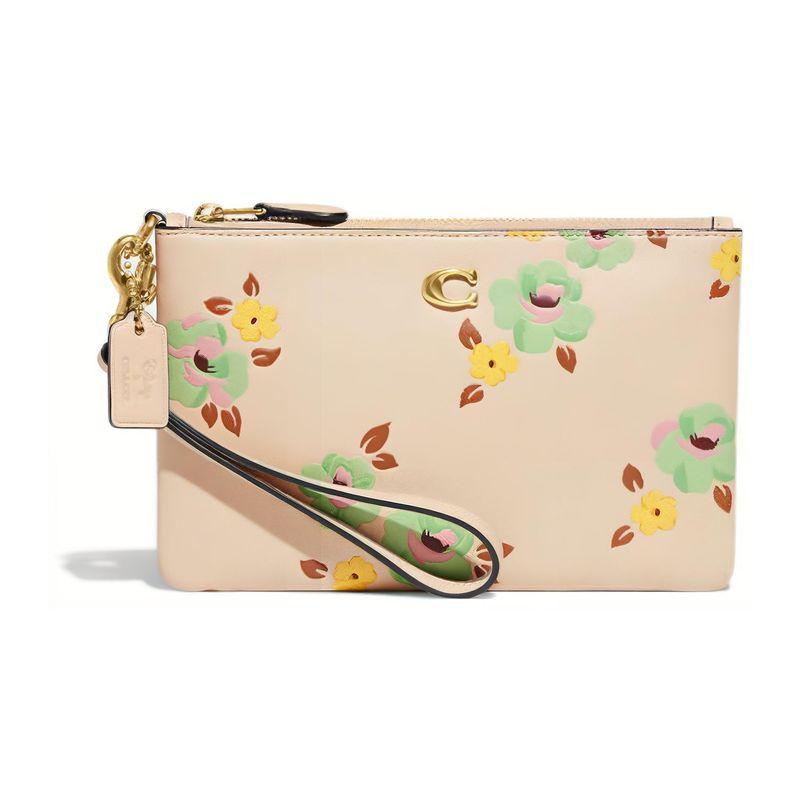 Coach Wristlet 19 Floral Print Leather Clutch Women clutch Beige CH812-B4RHR